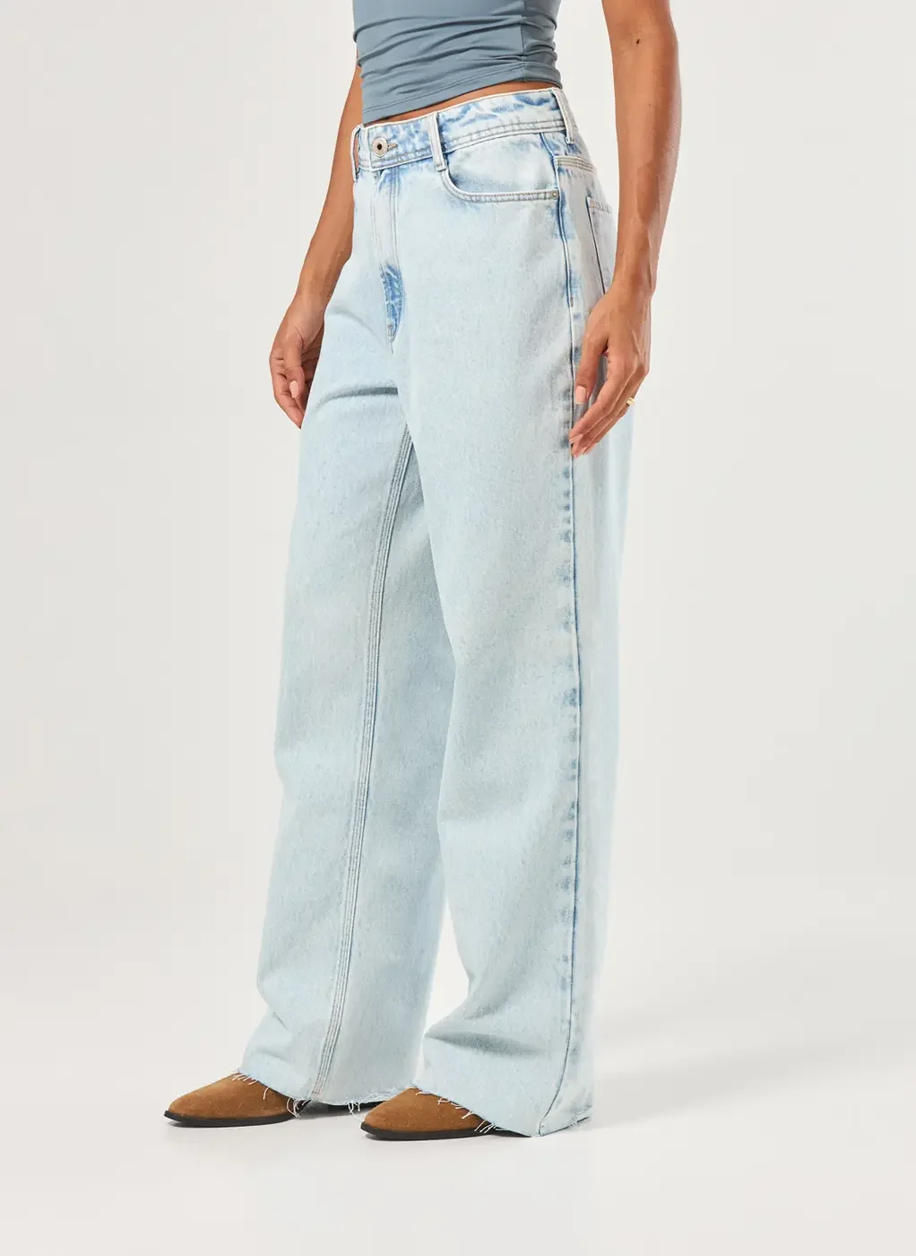 Calça Wide Leg Jeans Cintura Média