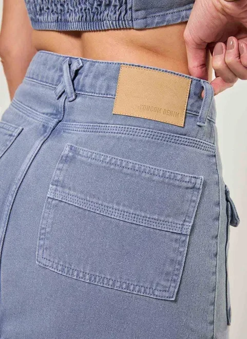 Saia Cargo Em Sarja Azul