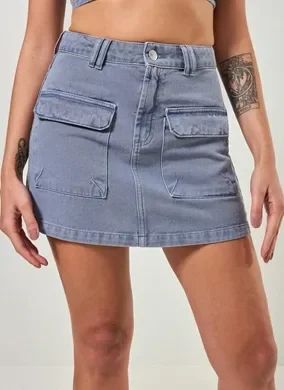 Saia Cargo Em Sarja Azul
