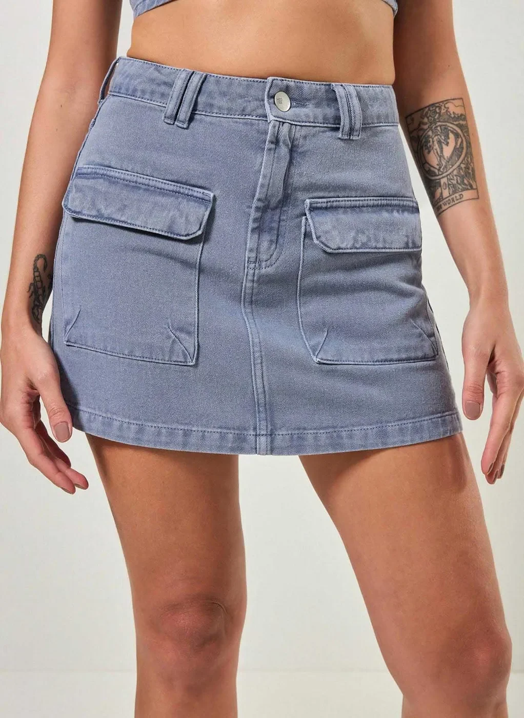Saia Cargo Em Sarja Azul