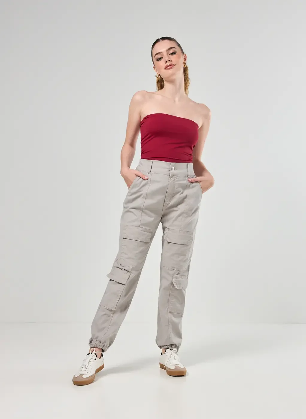 Calça Jogger Cargo Sarja Cinza