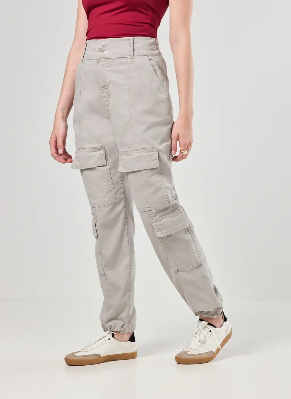 Calça Jogger Cargo Sarja Cinza