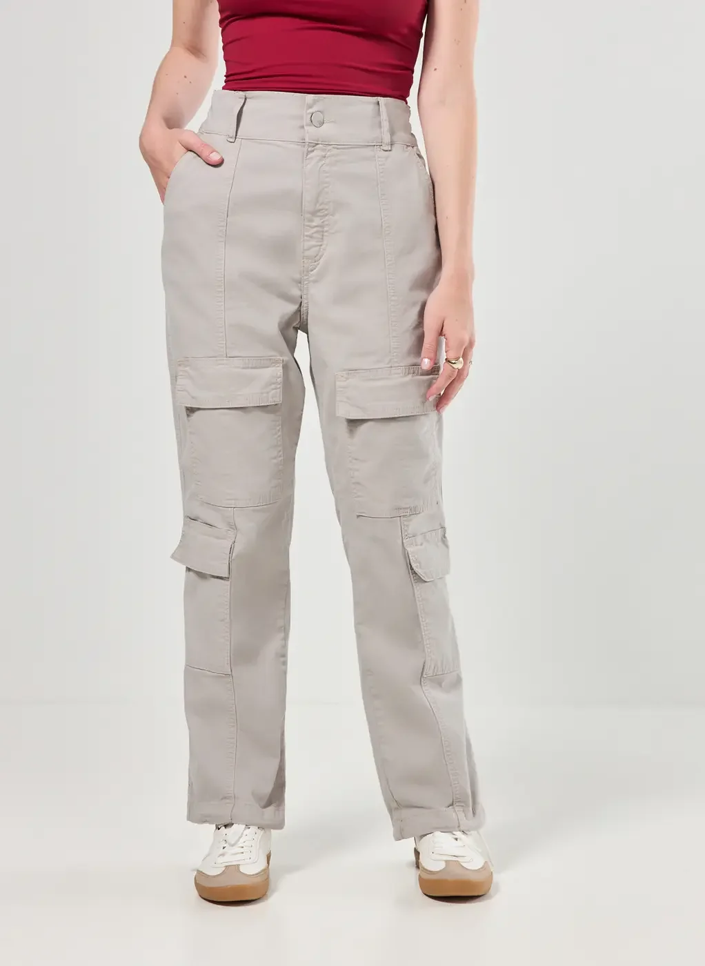 Calça Jogger Cargo Sarja Cinza