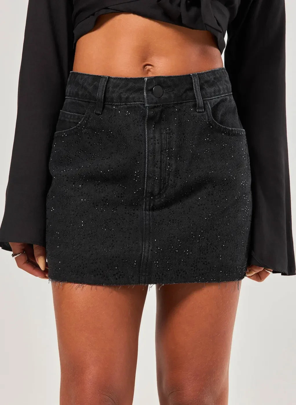 Saia Jeans Com Strass Oncinha