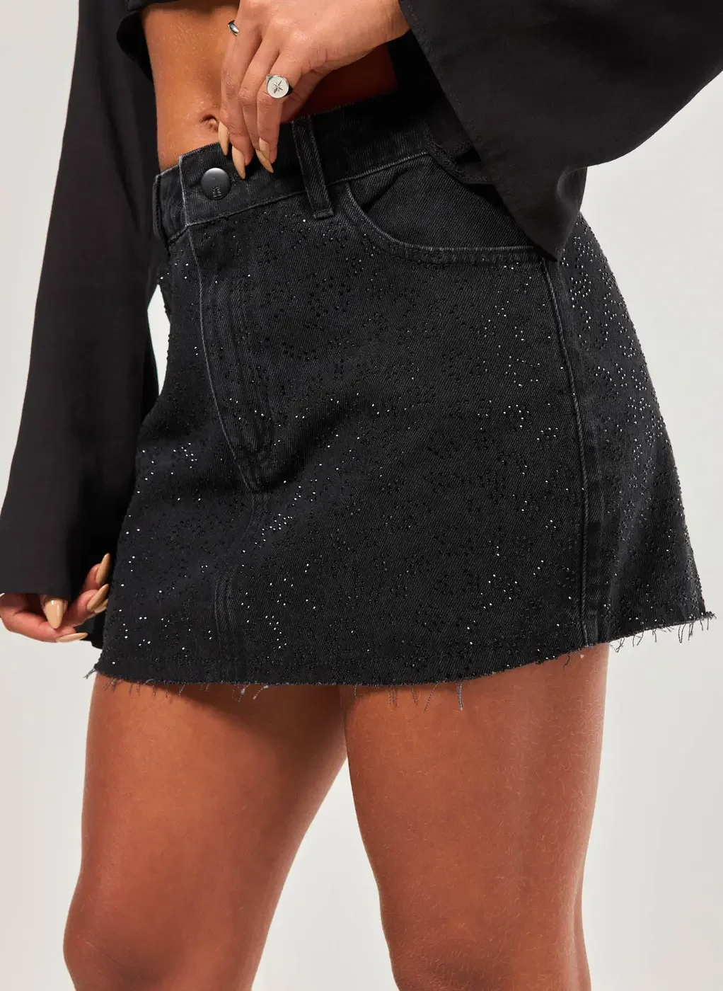 Saia Jeans Com Strass Oncinha