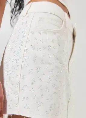 Saia Jeans Com Strass Oncinha