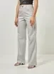 Calça Wide Leg Em Sarja Prateada