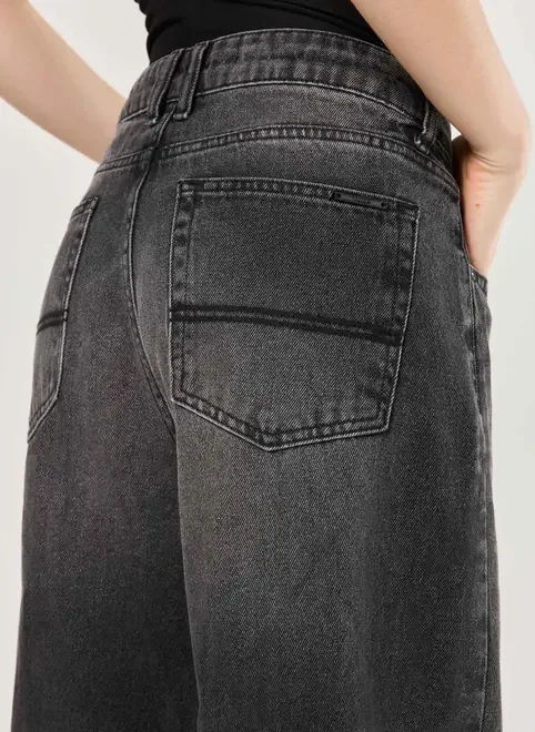 Calça Wide Leg Jeans De Cintura Baixa