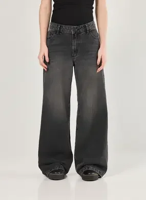 Calça Wide Leg Jeans De Cintura Baixa