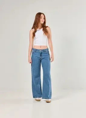 Calça Wide Leg Jeans De Cintura Baixa