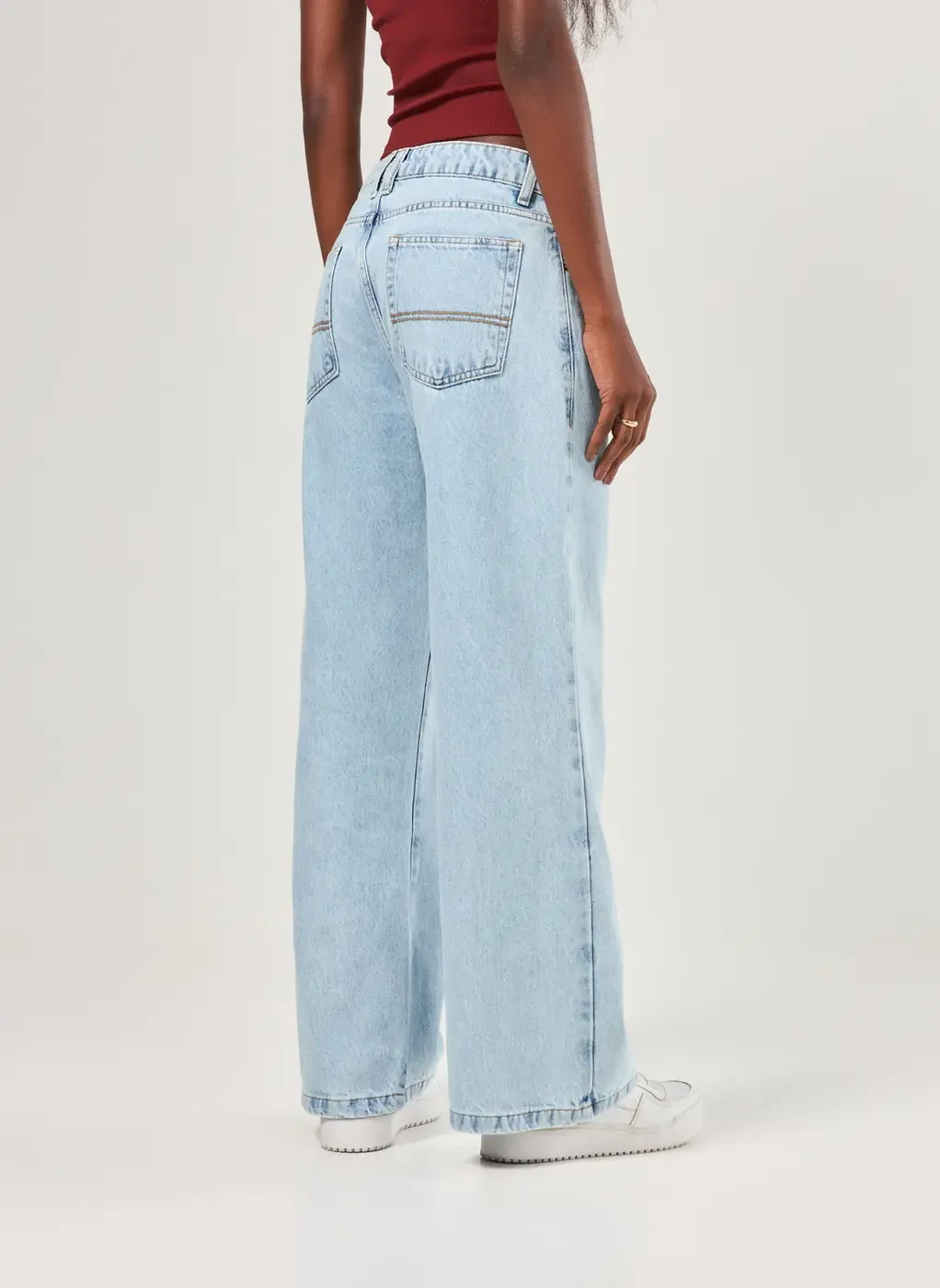 Calça Wide Leg Jeans De Cintura Baixa