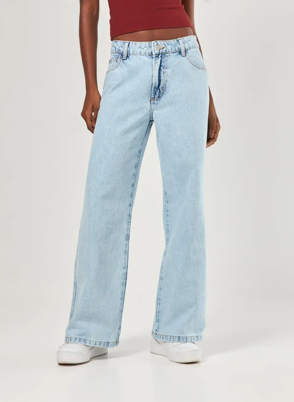 Calça Wide Leg Jeans De Cintura Baixa