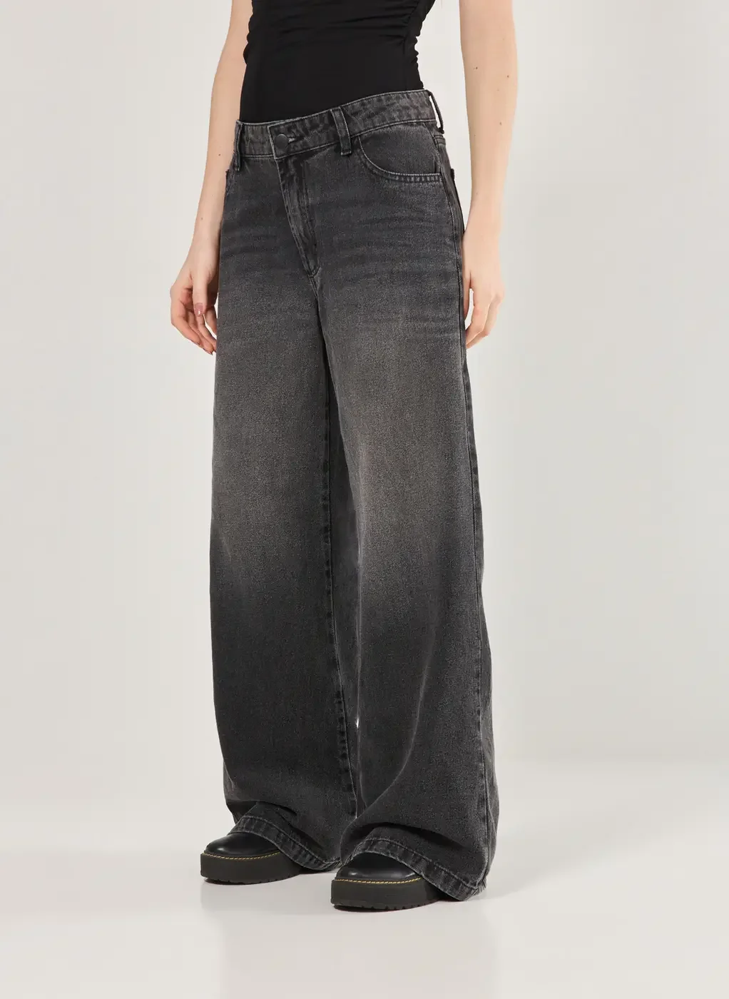 Calça Wide Leg Jeans De Cintura Baixa