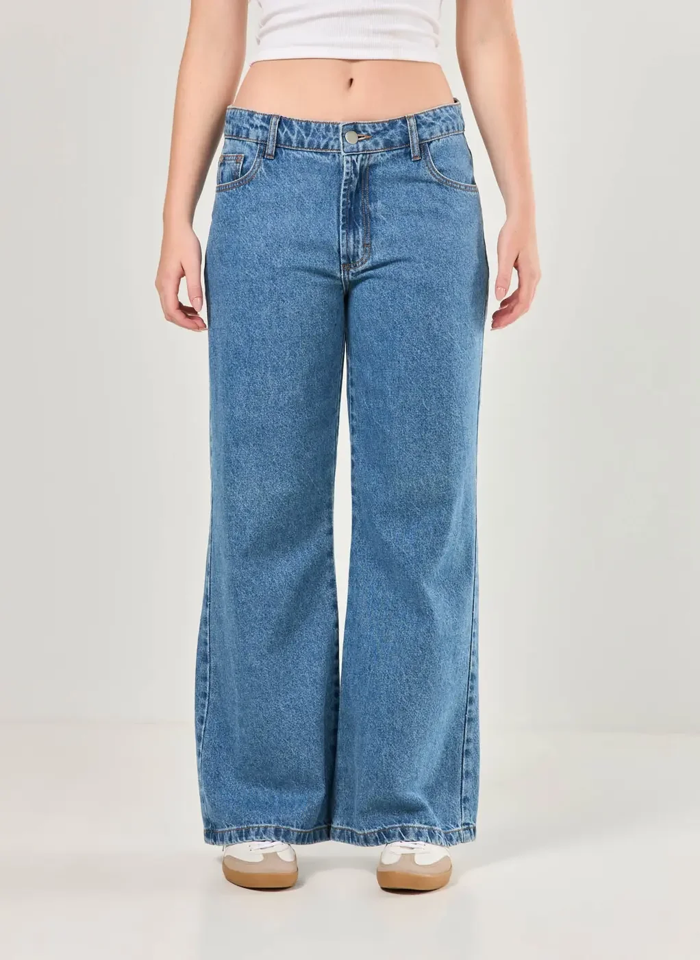 Calça Wide Leg Jeans De Cintura Baixa
