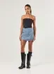 Short Saia Jeans Com Brilho Molhado