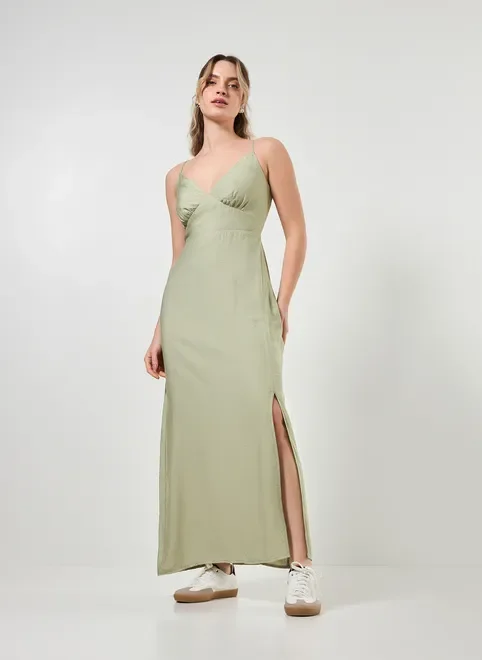 Vestido Midi Com Fenda E Alcinhas