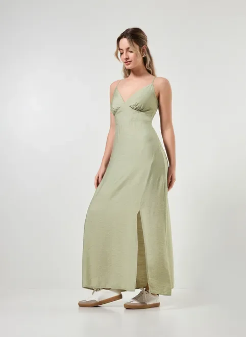 Vestido Midi Com Fenda E Alcinhas