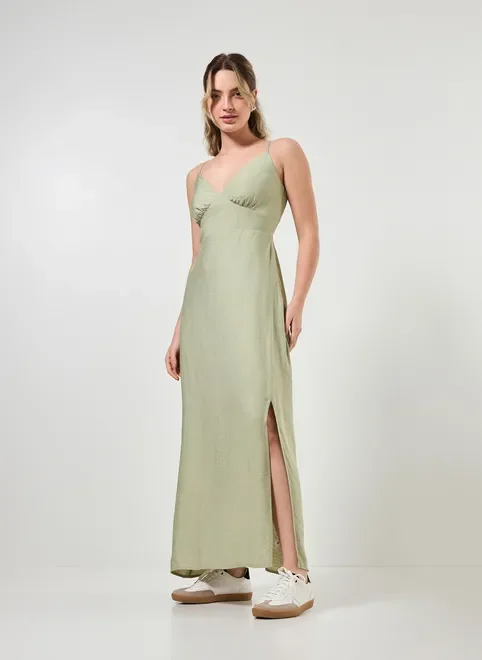Vestido Midi Com Fenda E Alcinhas