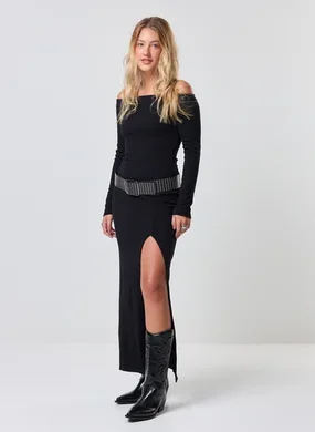 Vestido Midi De Manga Longa Com Fenda