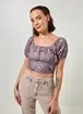 Cropped Romântico Roxo Com Flores