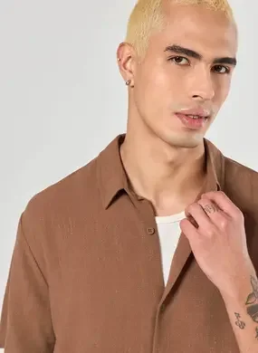 Camisa Com Linho Manga Curta