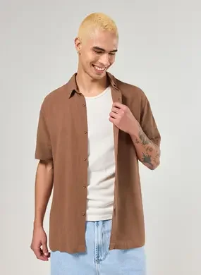 Camisa Com Linho Manga Curta