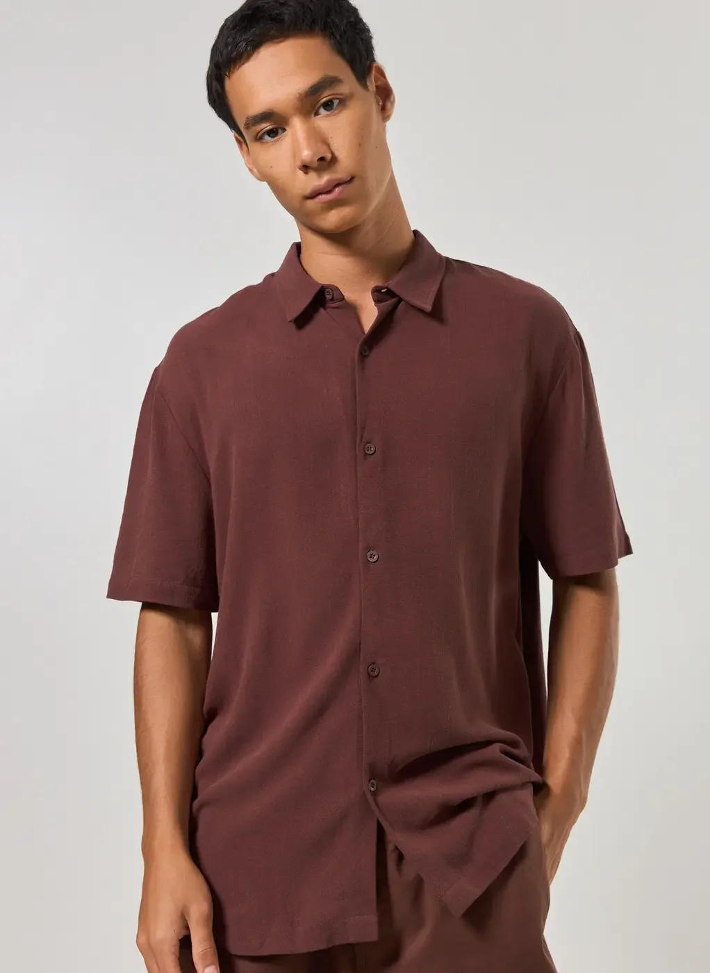 Camisa Com Linho Manga Curta