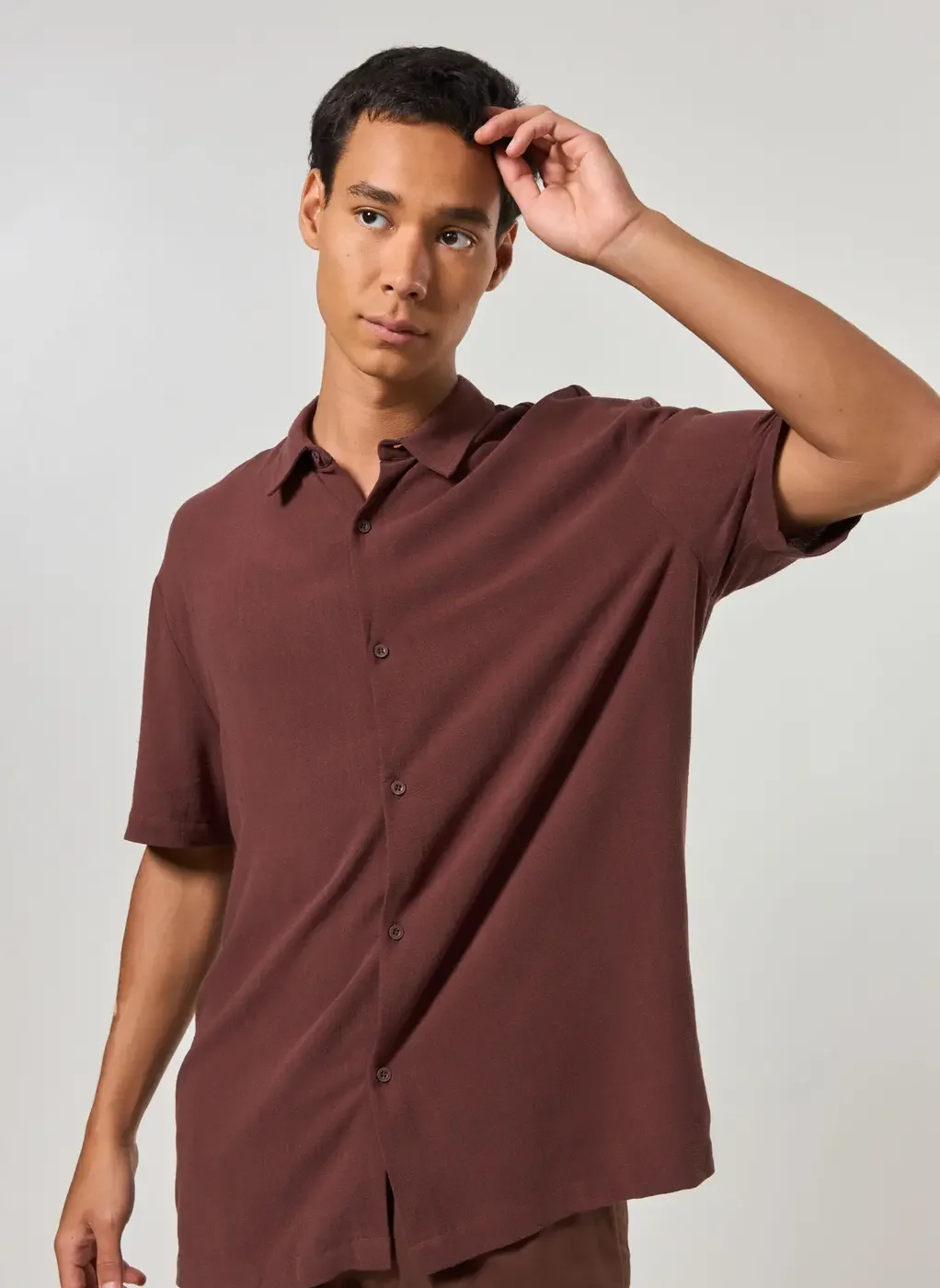 Camisa Com Linho Manga Curta