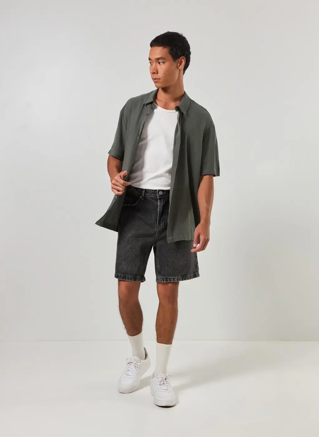 Camisa Com Linho Manga Curta