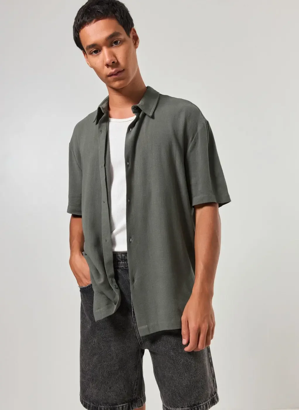 Camisa Com Linho Manga Curta