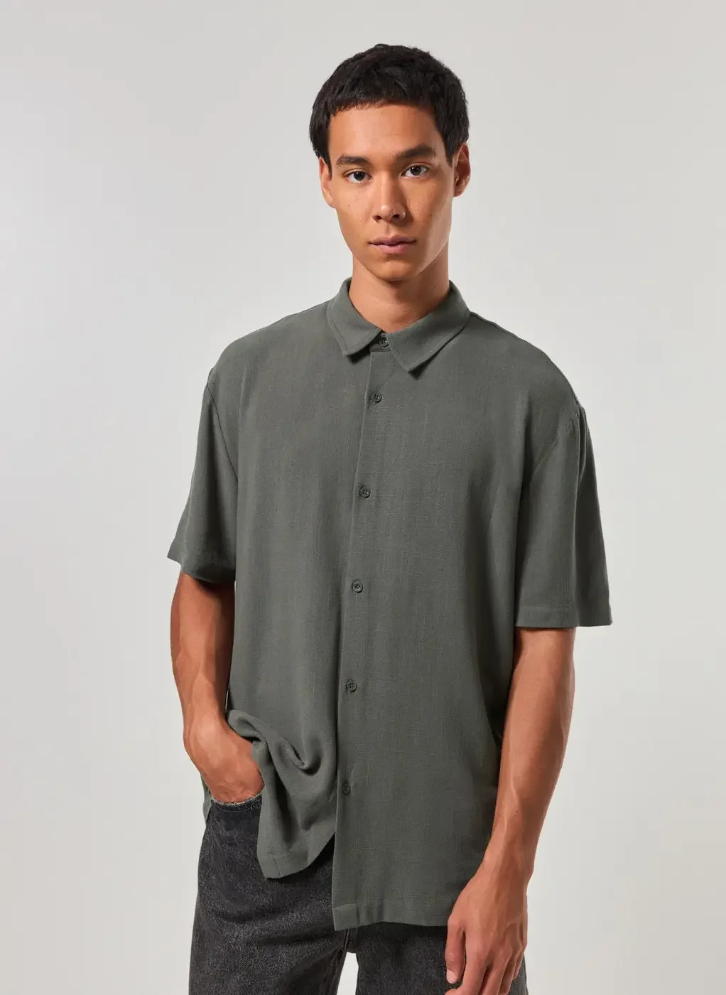 Camisa Com Linho Manga Curta