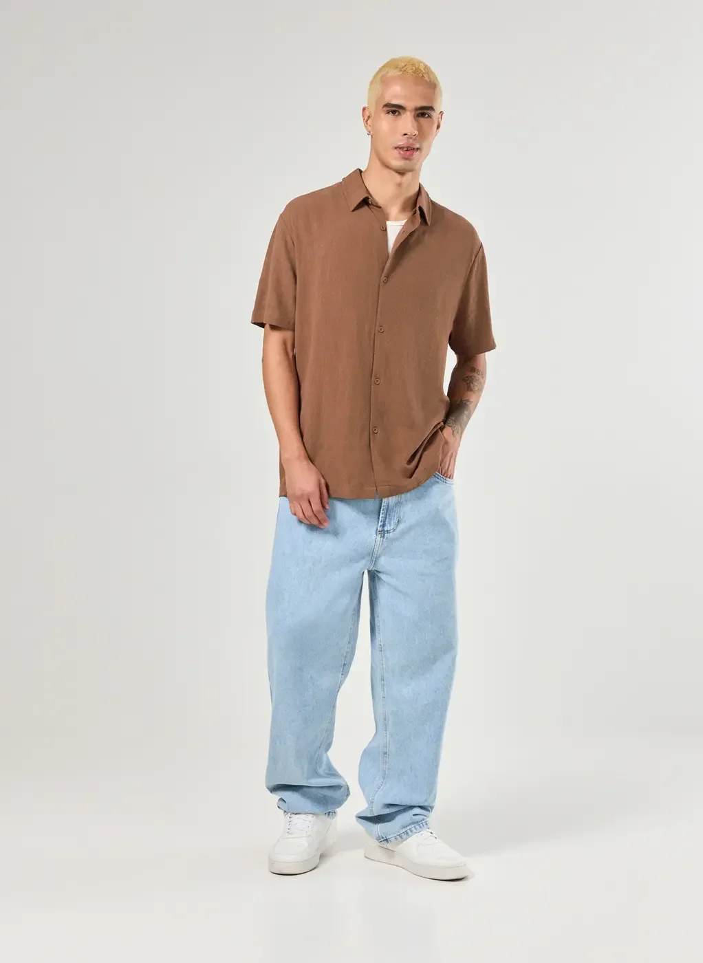 Camisa Com Linho Manga Curta