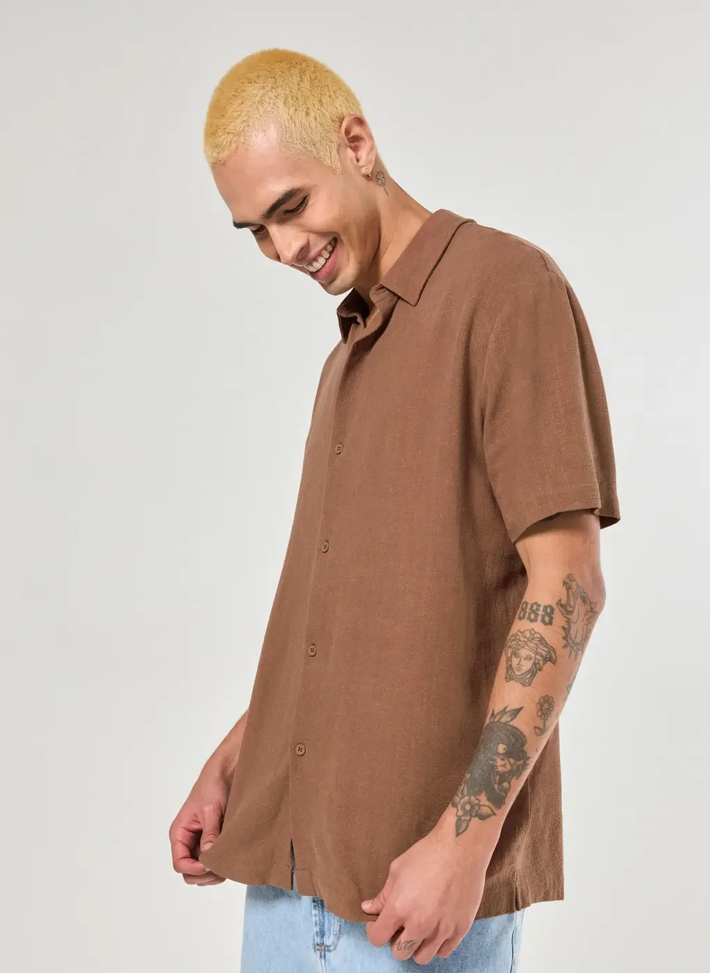 Camisa Com Linho Manga Curta