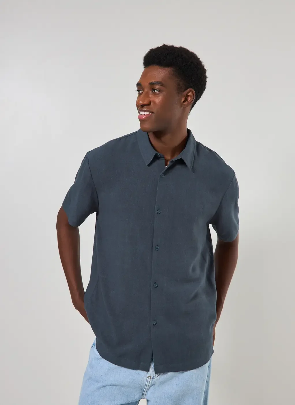 Camisa Com Linho Manga Curta