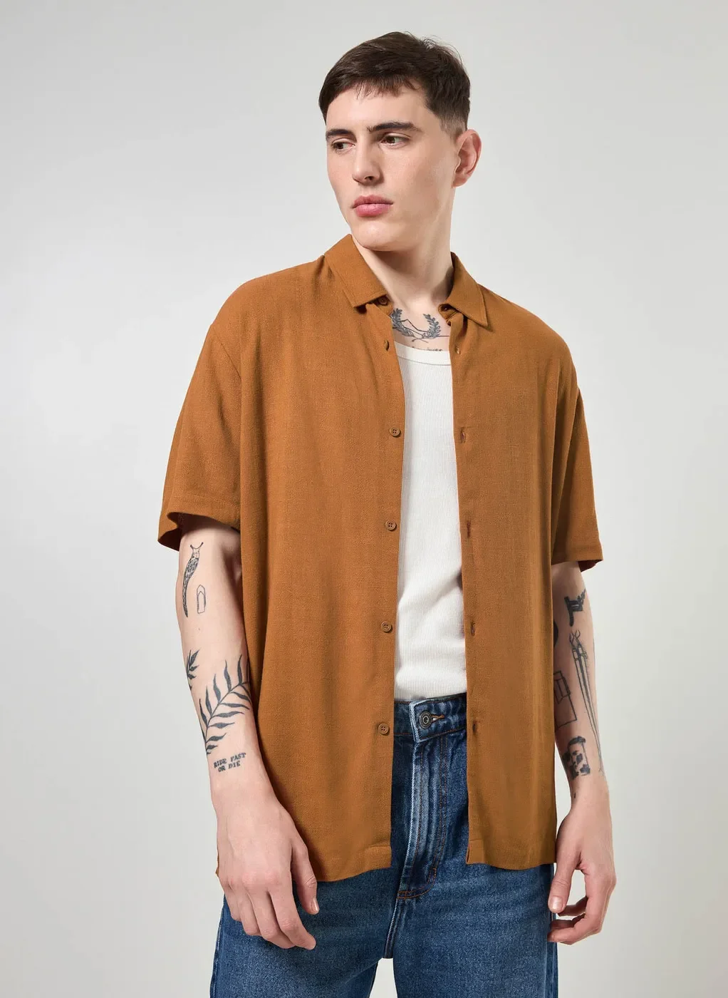 Camisa Com Linho Manga Curta