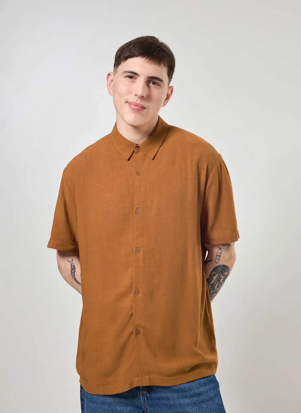 Camisa Com Linho Manga Curta