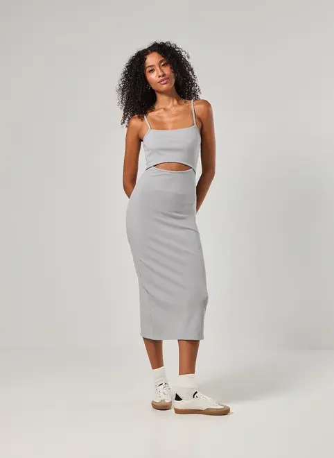 Vestido Tubinho Midi Com Abertura