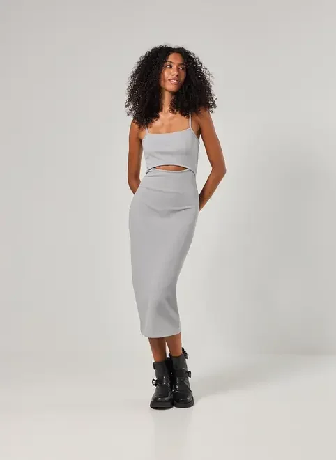 Vestido Tubinho Midi Com Abertura