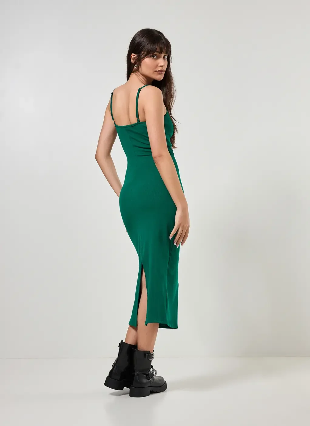 Vestido Tubinho Midi Com Abertura