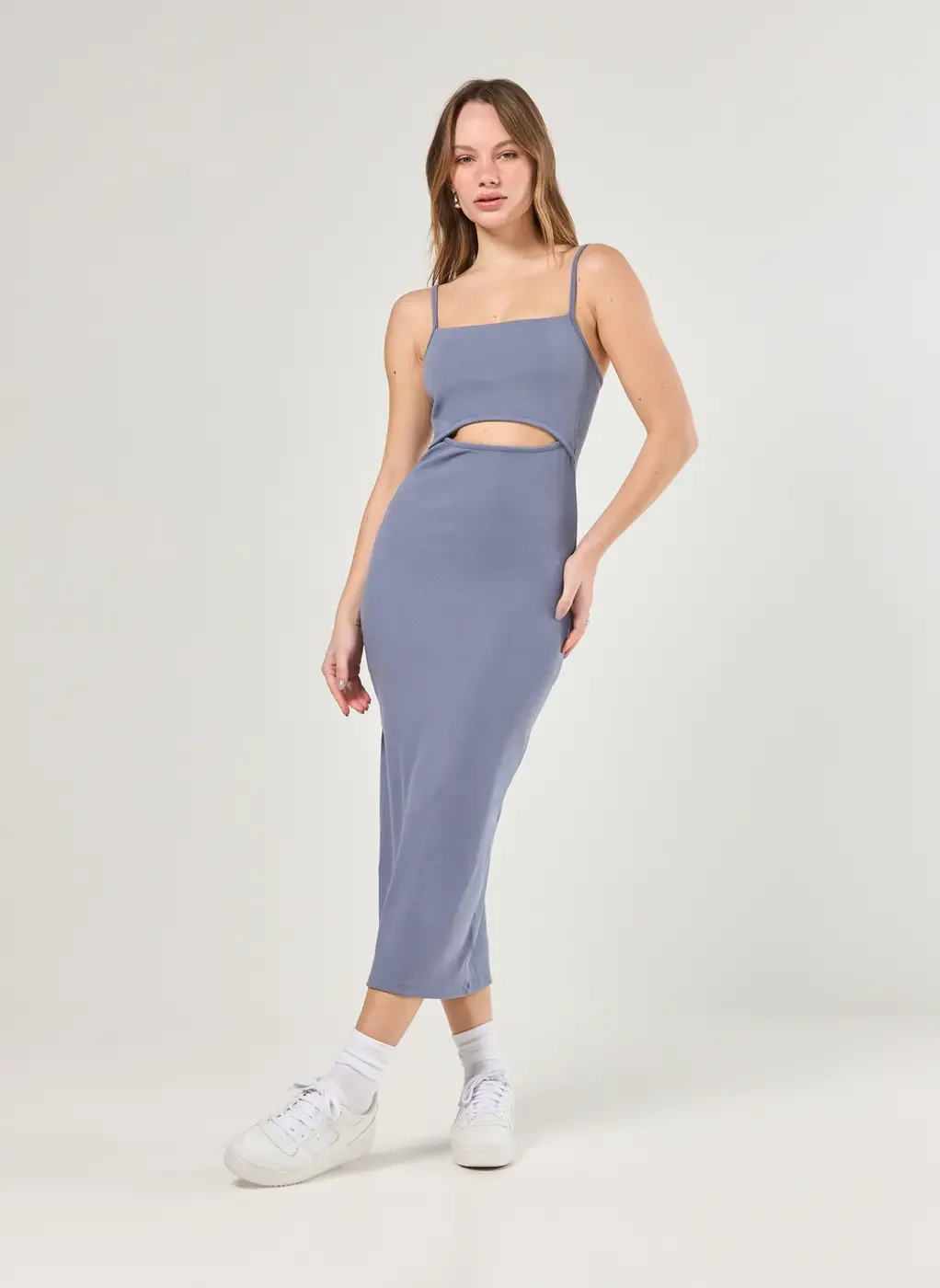 Vestido Tubinho Midi Com Abertura