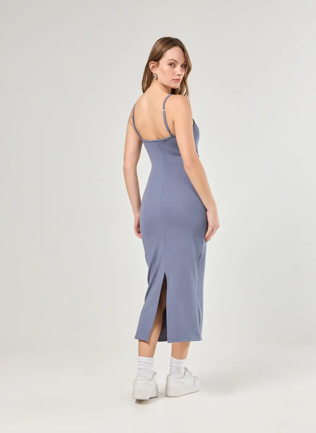 Vestido Tubinho Midi Com Abertura