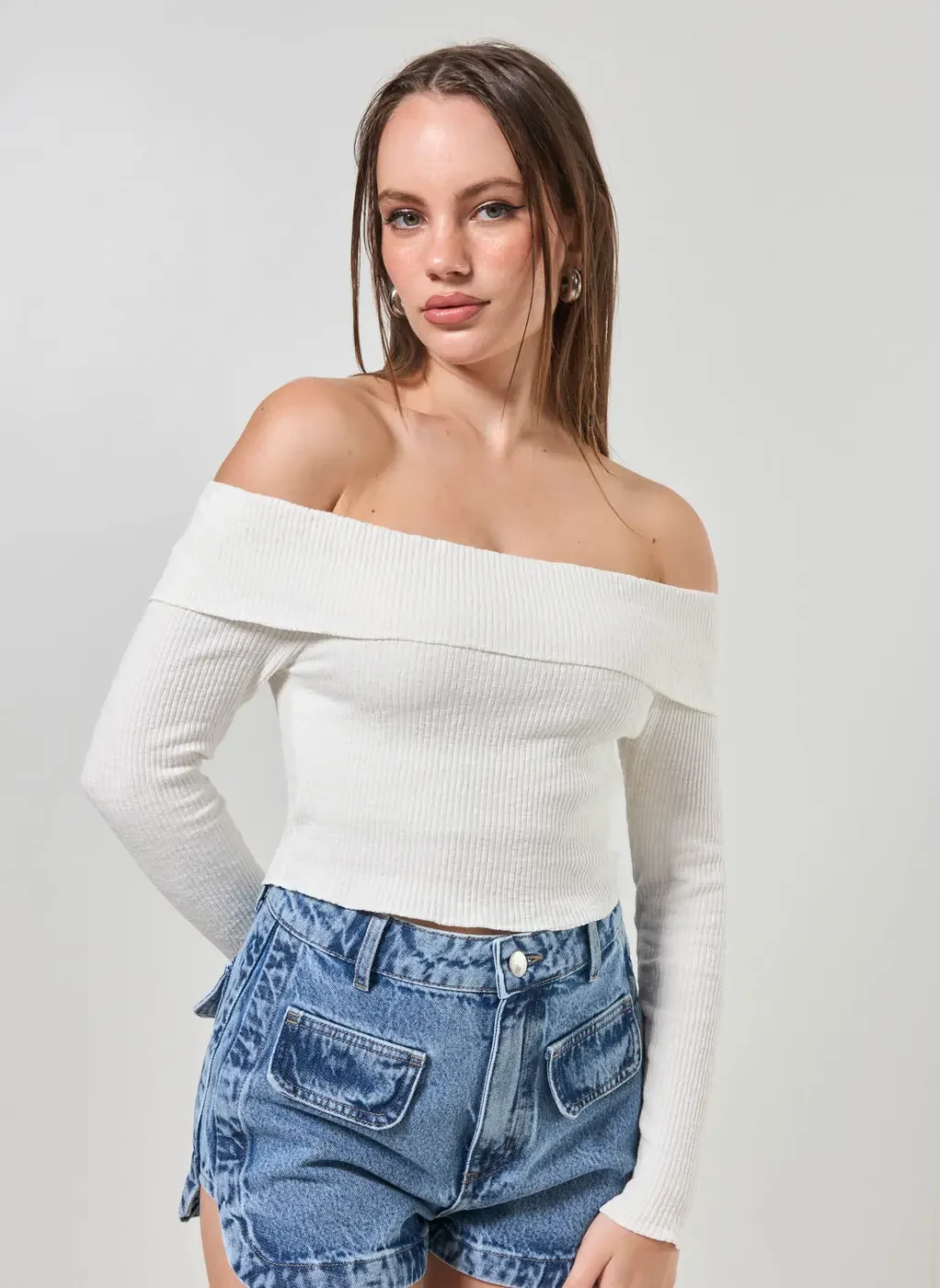 Blusa Ombro A Ombro Manga Longa