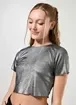 Blusa Cropped Em Malha Prateada