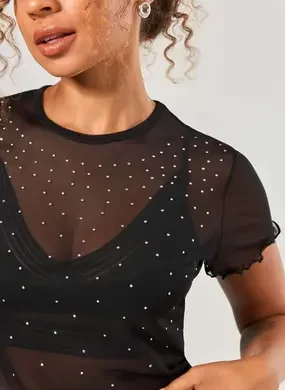 Blusa Em Tule Preto Com Strass