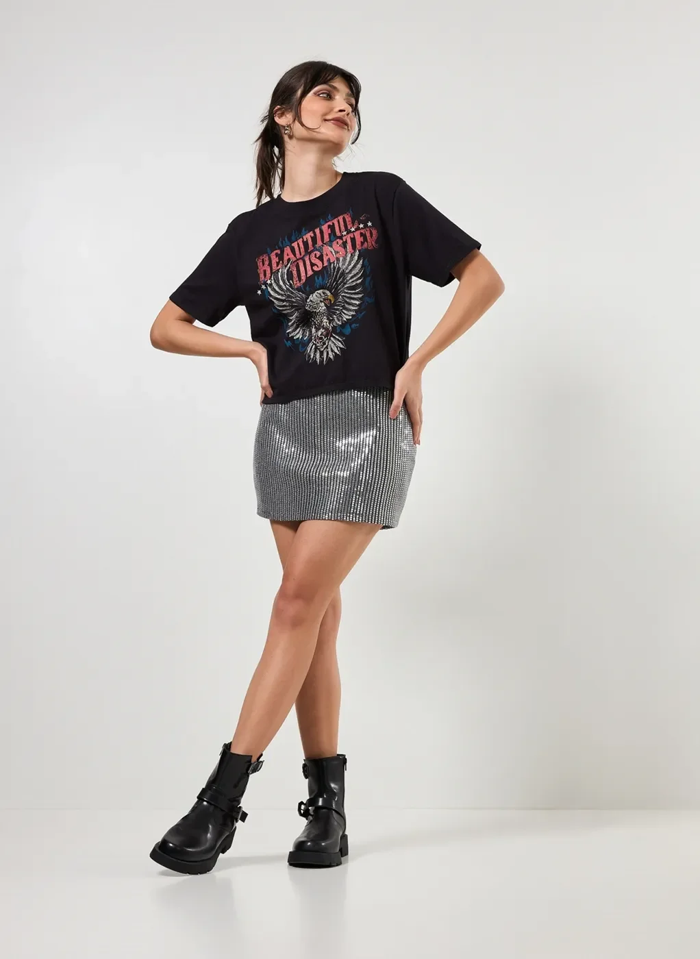 Saia Preta Com Paetê Prateado