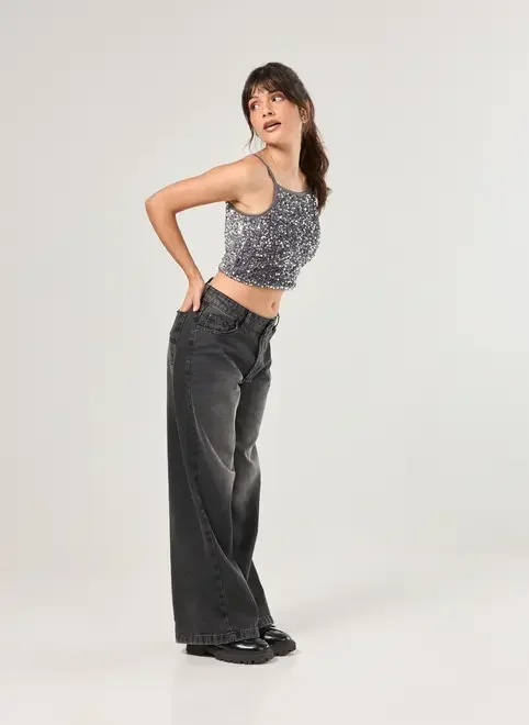 Cropped De Veludo Com Paetê