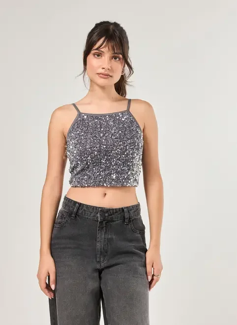 Cropped De Veludo Com Paetê