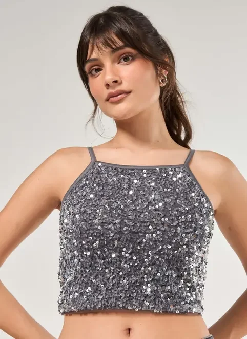 Cropped De Veludo Com Paetê