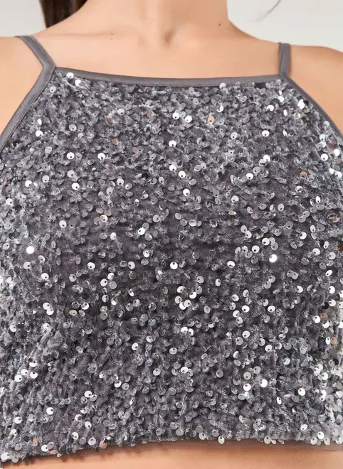 Cropped De Veludo Com Paetê