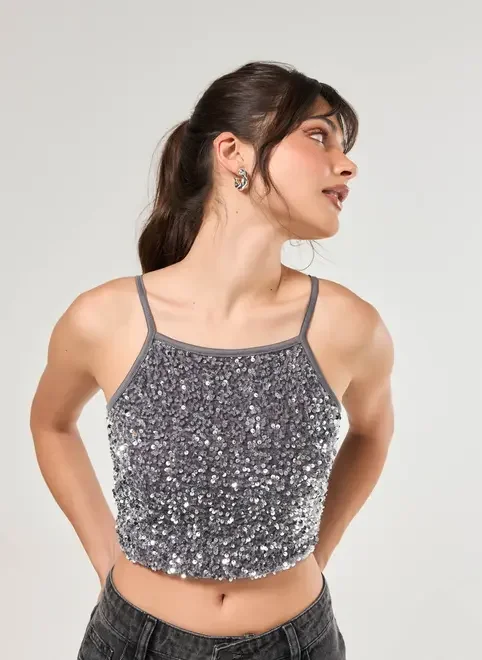 Cropped De Veludo Com Paetê